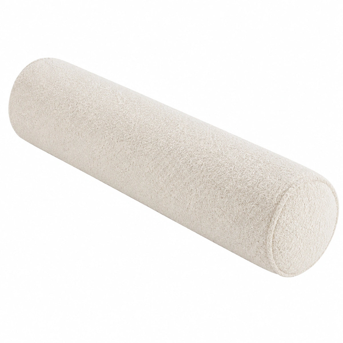 Cuscino cilindrico 15 x 60 cm in tessuto bouclé crema per supporto decorativo