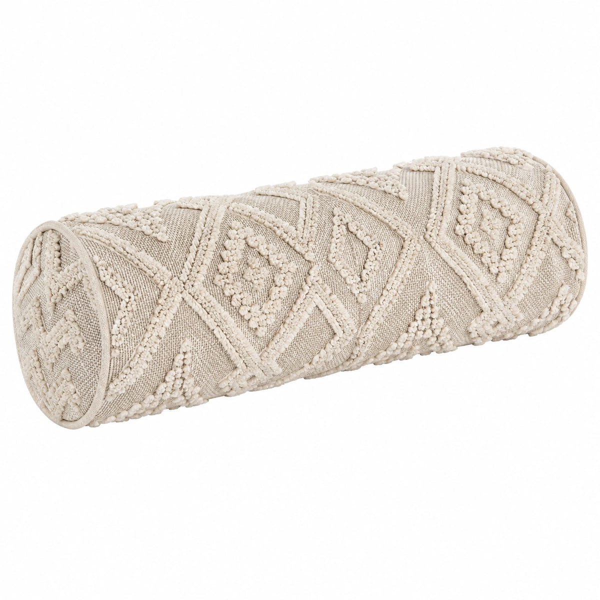 Cuscino cilindrico 20 x 50 cm in cotone beige decorativo stile boho