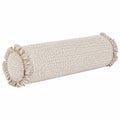 Cuscino cilindrico 15 x 45 cm in tessuto beige con frange decorativo