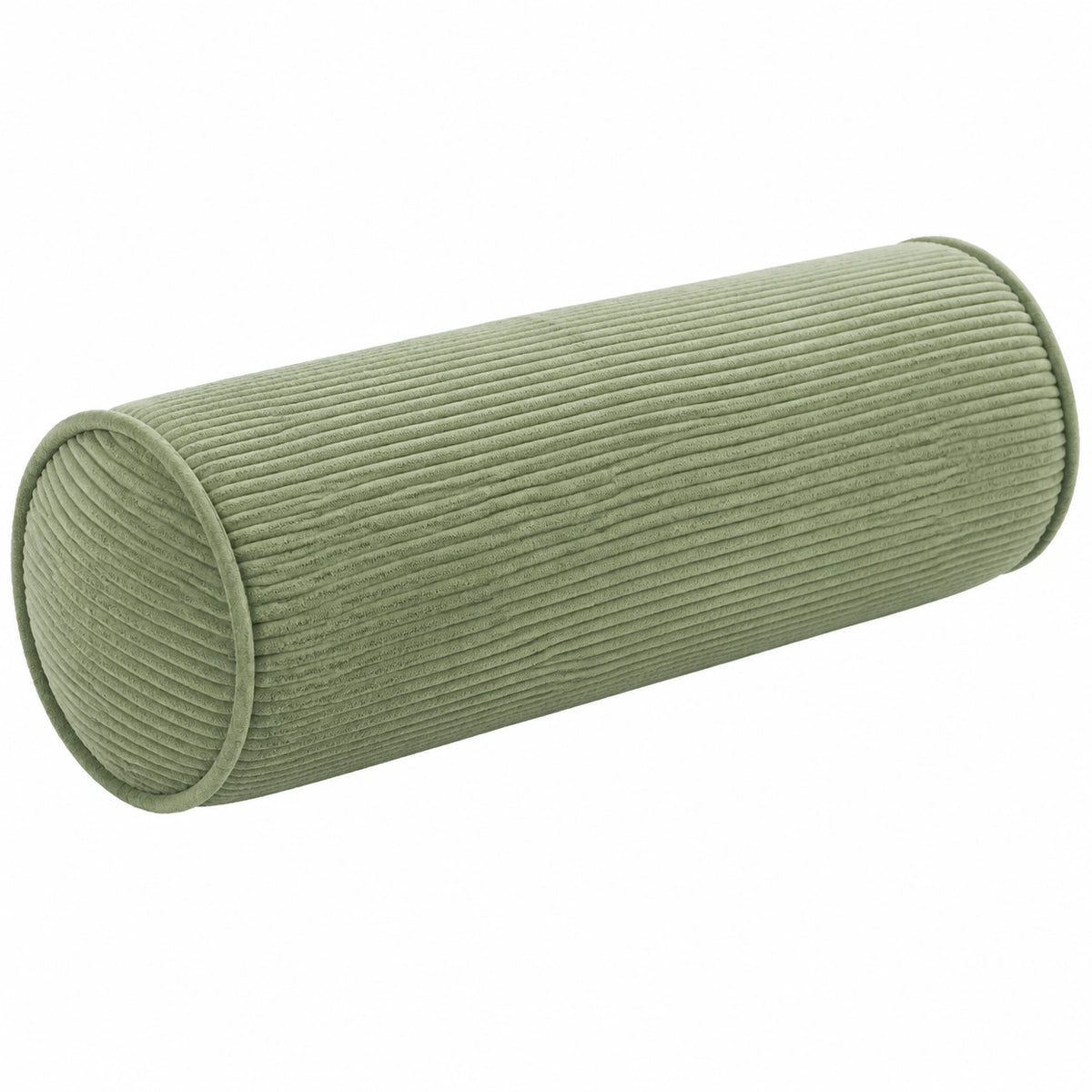 Cuscino cilindrico 20 x 50 cm in tessuto a coste verde salvia decorativo
