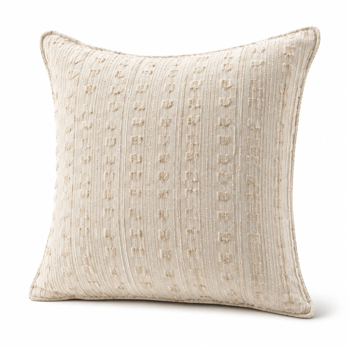 Cuscino decorativo 45 x 45 cm in tessuto beige con trama in rilievo stile boho