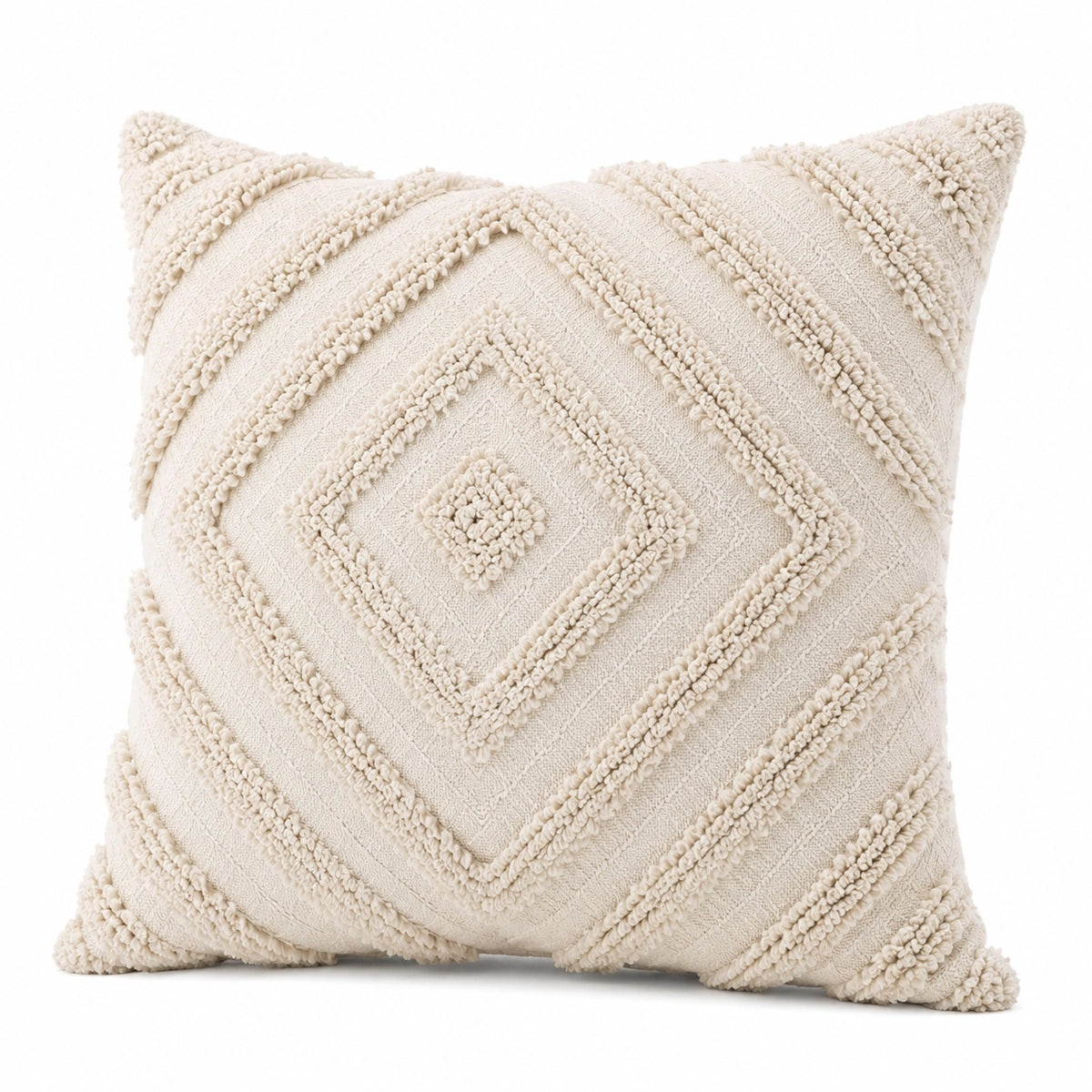 Cuscino decorativo 45 x 45 cm in cotone beige con rilievi geometrici stile boho