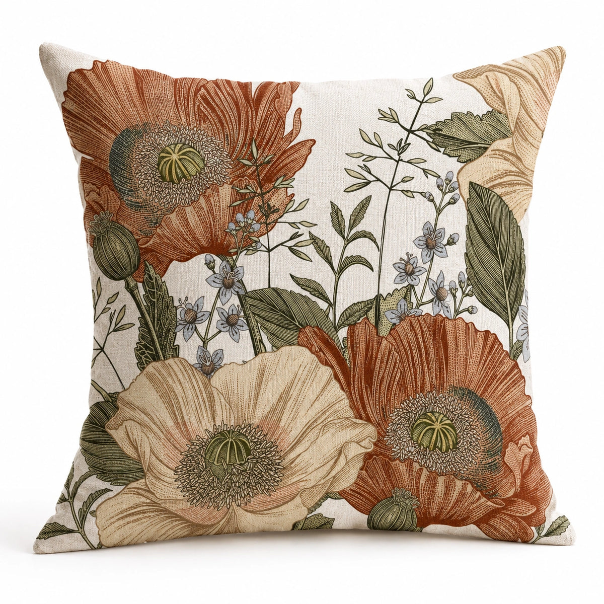 Cuscino decorativo 45 x 45 cm in tessuto beige con stampa floreale stile botanico