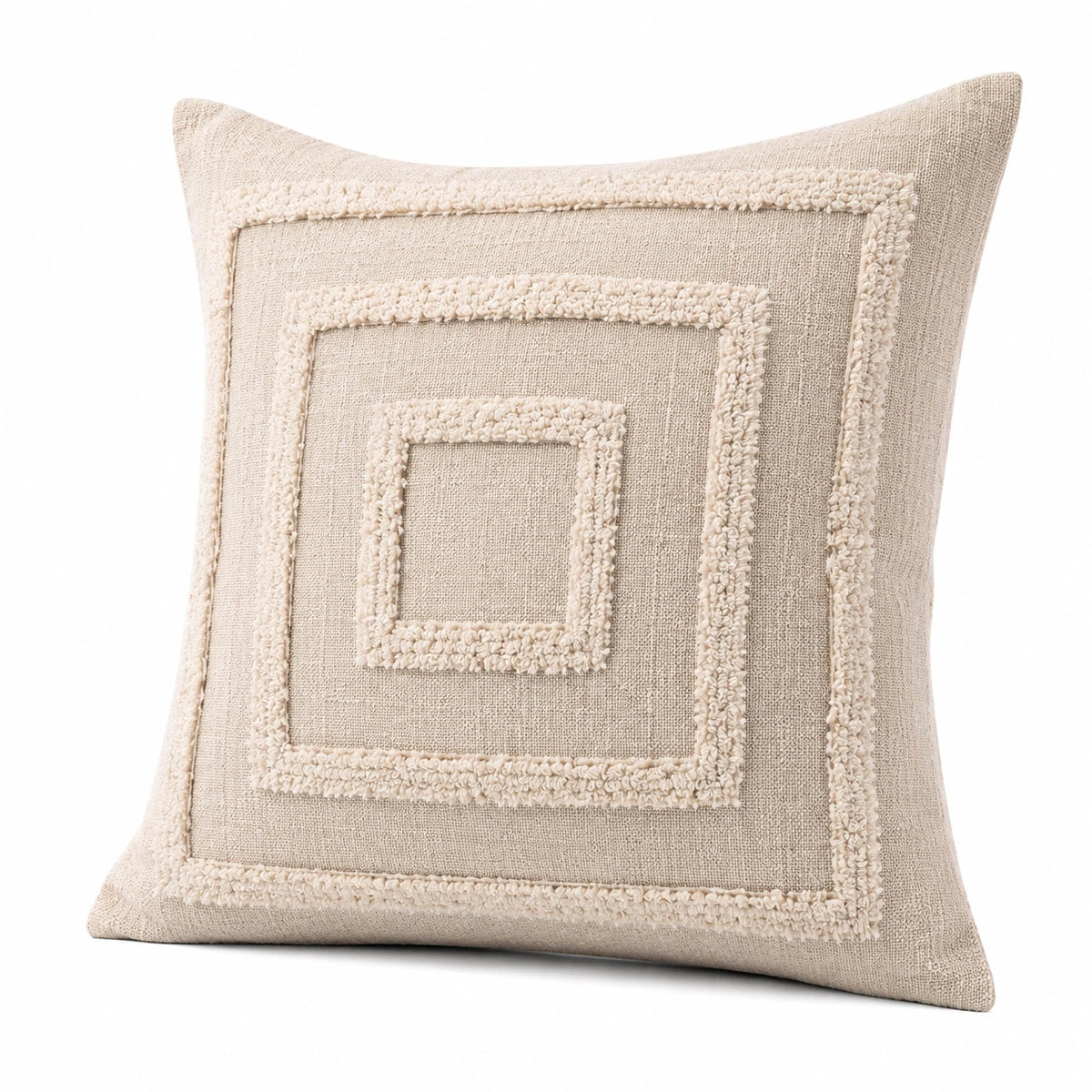 Cuscino decorativo 45 x 45 cm in tessuto beige con ricamo geometrico stile boho