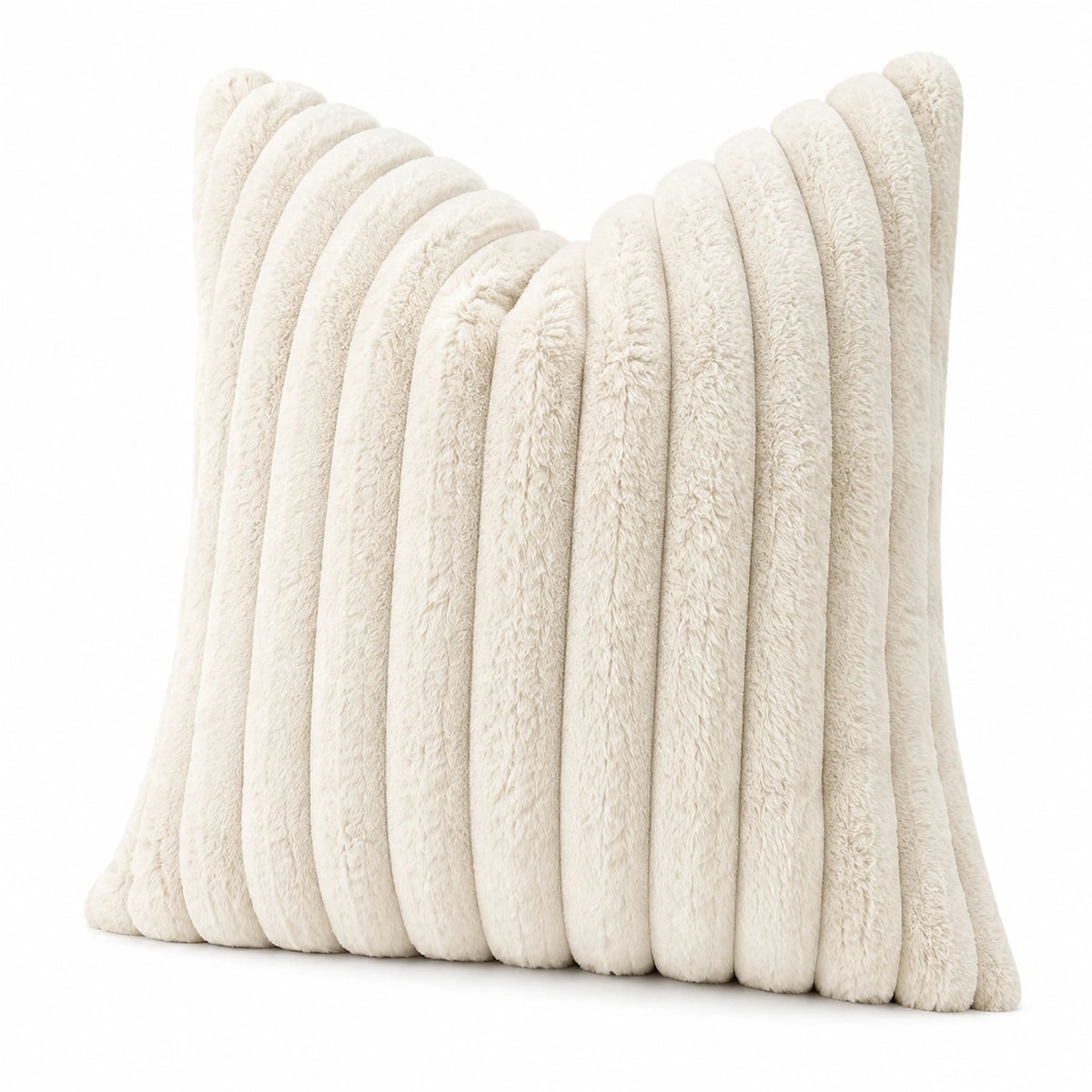 Cuscino decorativo 45 x 45 cm in tessuto effetto pelliccia sintetica avorio a coste stile moderno