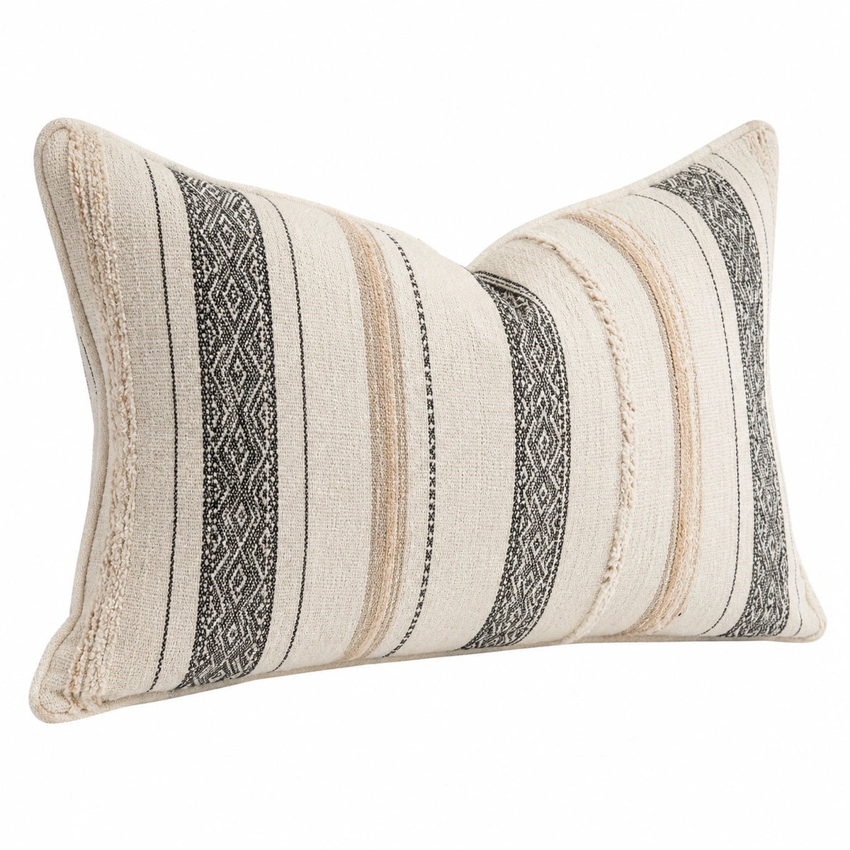 Cuscino decorativo 50 x 30 cm in tessuto beige e nero con motivo geometrico stile boho