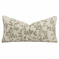 Cuscino decorativo 50 x 30 cm in tessuto beige e verde con ricamo floreale - stile botanico