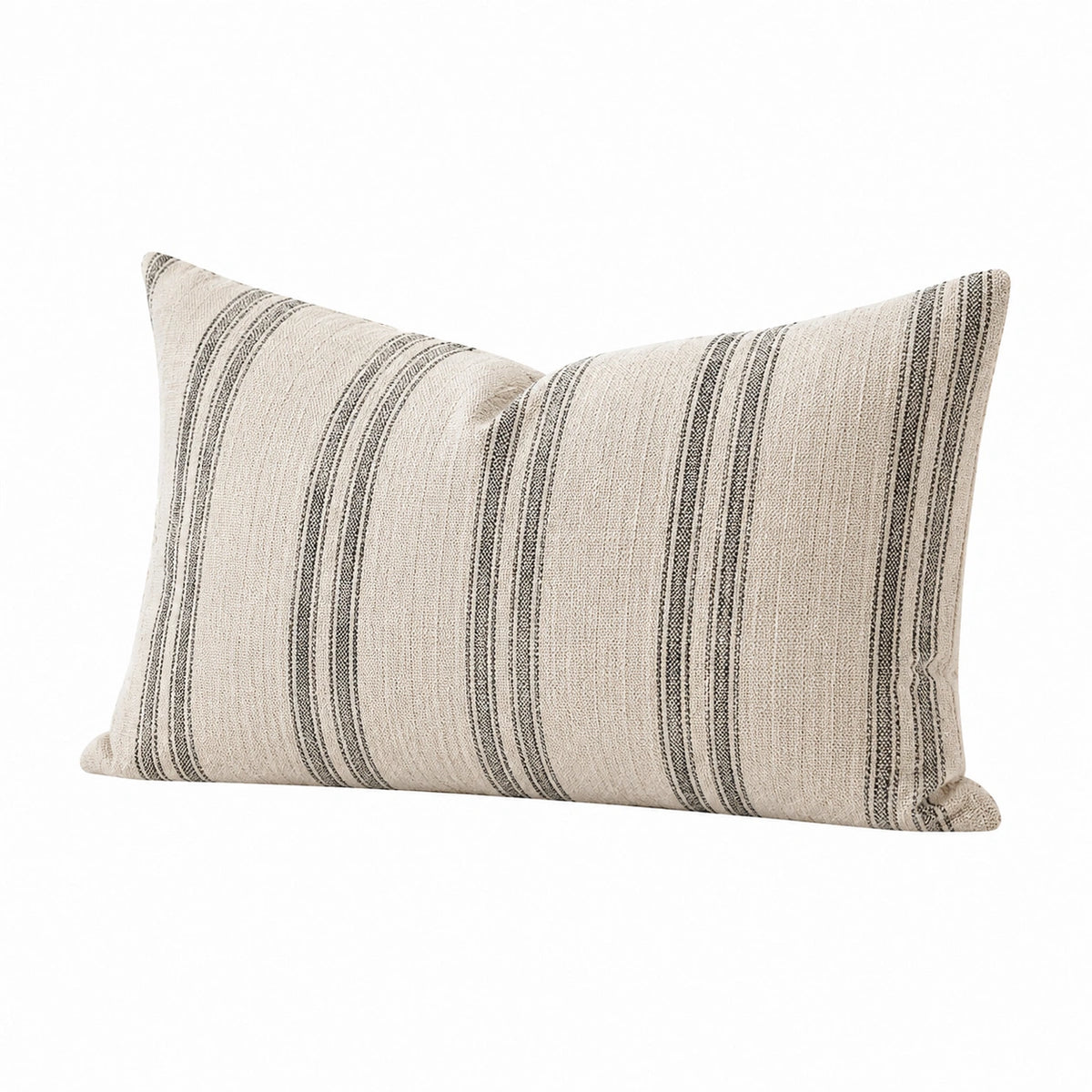Cuscino decorativo 50 x 30 cm in tessuto beige e nero a righe stile rustico
