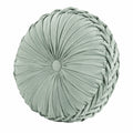 Cuscino rotondo diametro 40 cm in velluto verde salvia con pieghe decorative