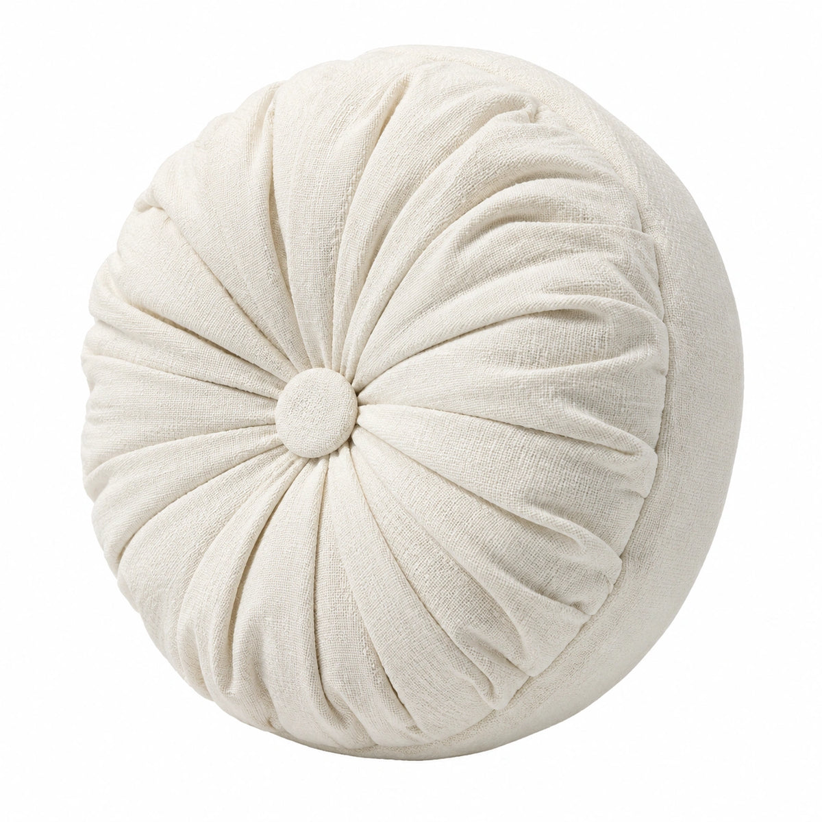 Cuscino decorativo rotondo 45 cm in tessuto color avorio con plissettature