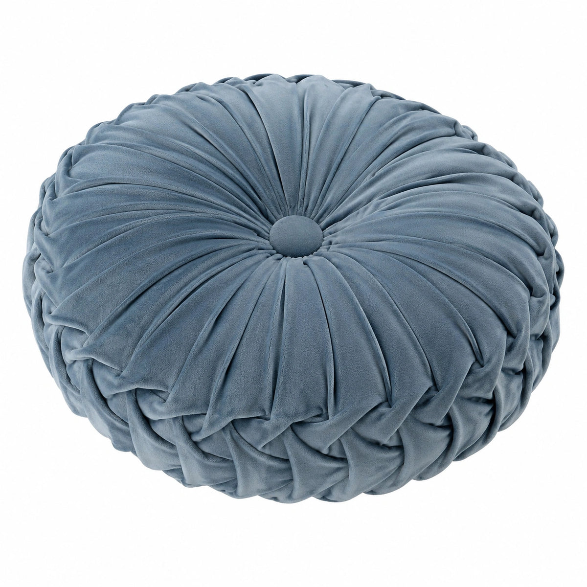Cuscino decorativo rotondo diametro 45 cm effetto velluto blu grigio stile plissettato