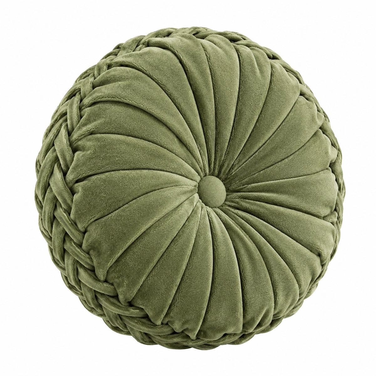 Cuscino rotondo diametro 40 cm in poliestere verde con pieghe decorative