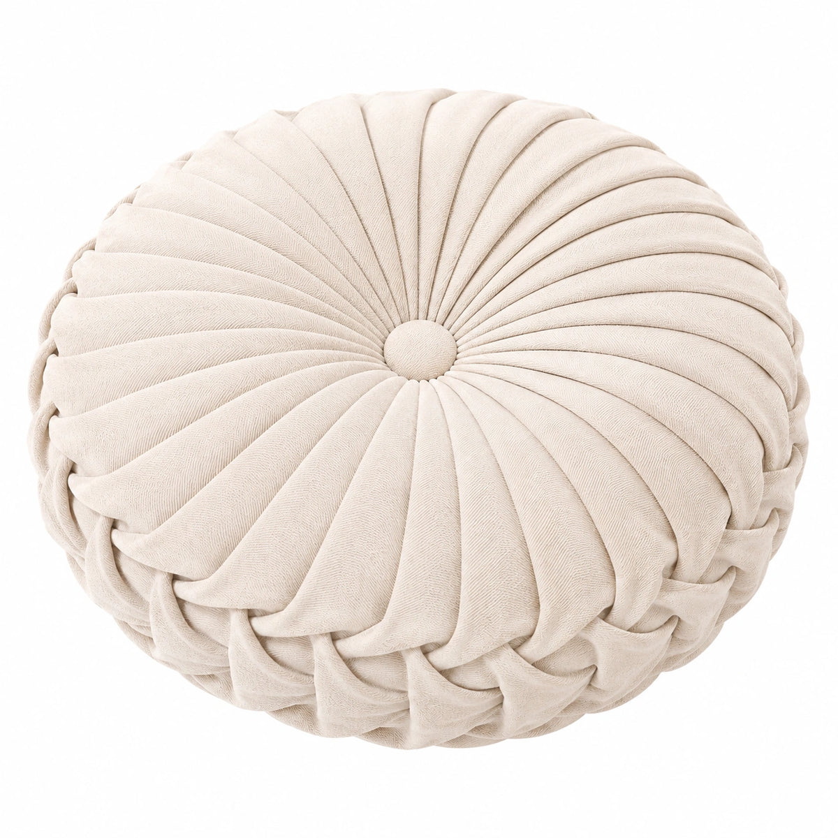 Cuscino decorativo rotondo diametro 40 cm in tessuto beige con pieghe a raggiera