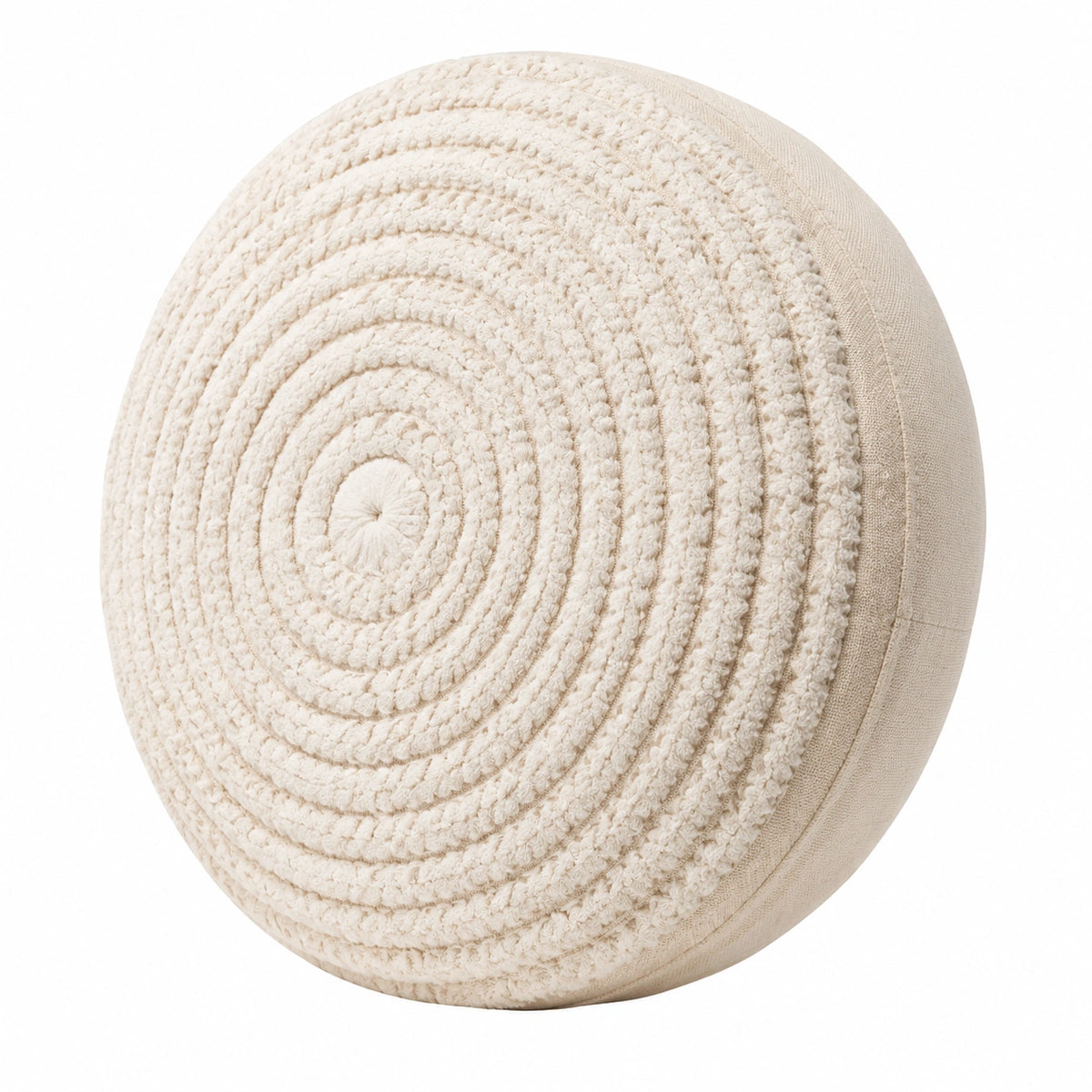 Cuscino rotondo 45 cm in cotone color avorio con trama bouclé decorativa