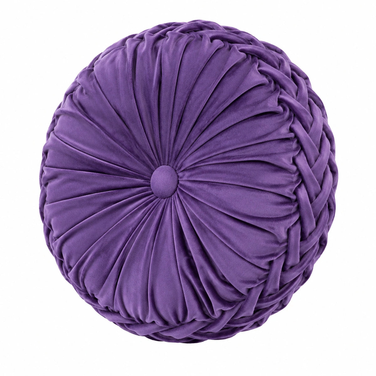 Cuscino decorativo rotondo 40 cm in velluto viola con pieghe stile classico