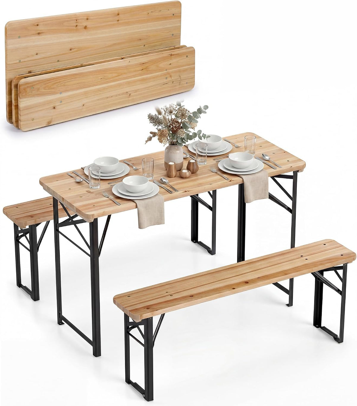 tavolo KOMFOTTEU 118 x 50 x 75 cm Legno Massello Metallo, Gambe in Metallo Resistenti, Picnic e Incontri all'Aperto