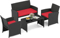 set da conversazioni COSTWAY rosso, COSTWAY Set Salotto da Giardino 4 Pezzi in Rattan