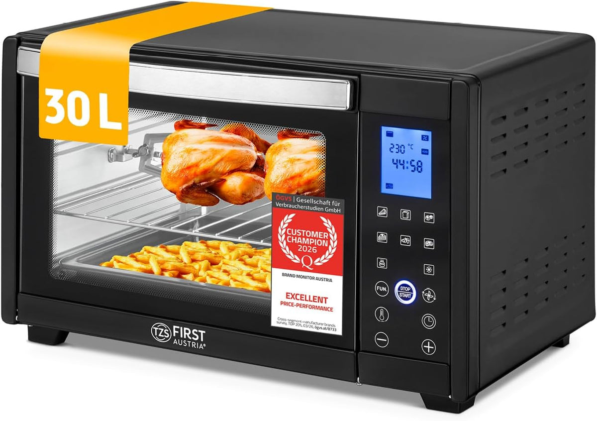 forno TZS First Austria 1600W 30L 230°C Con timer, 3 altezze di inserimento, teglia e griglia Per cucine piccole e campeggio