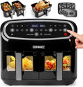 friggitrice ad aria Duronic 2400W 10L 5L nero, Air Fryer con 2 Cestelli da 5L e 1 Cestello Grande da 10L