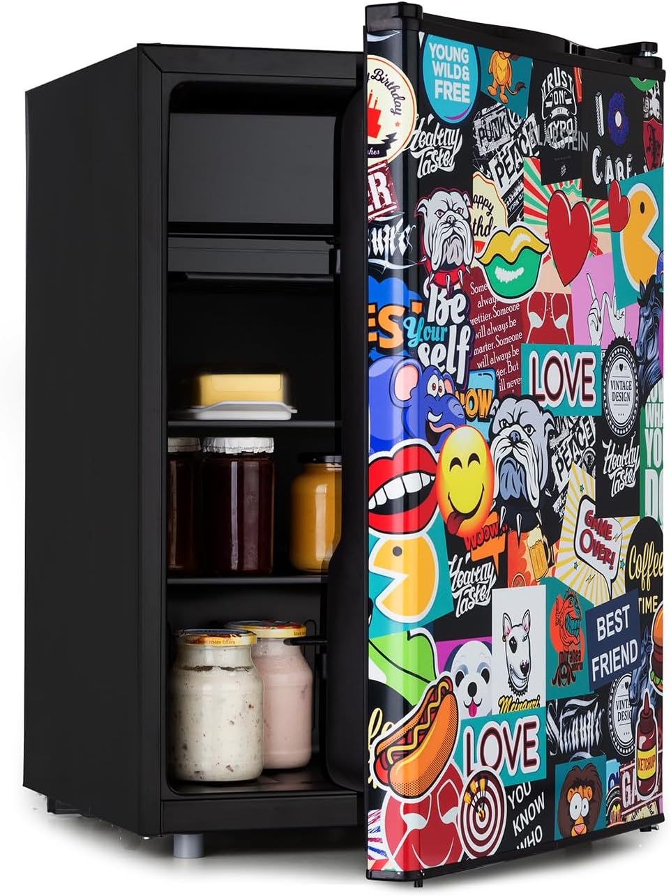 KLARSTEIN frigorifero 42 dB 70 L nero, Classe Energetica E, VividArt Concept, Sportello Con Stampa Piena di Coloratissimi Adesivi