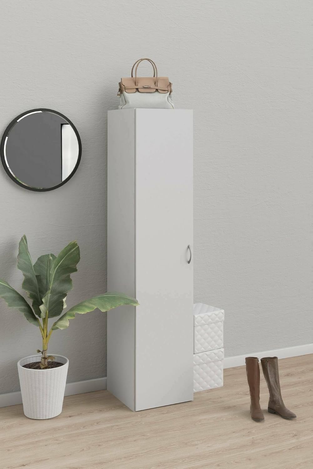armadio Bissolo Casa 4 cm bianco, 3 Ripiani Regolabili, Maniglia Silver, Kit Smontato