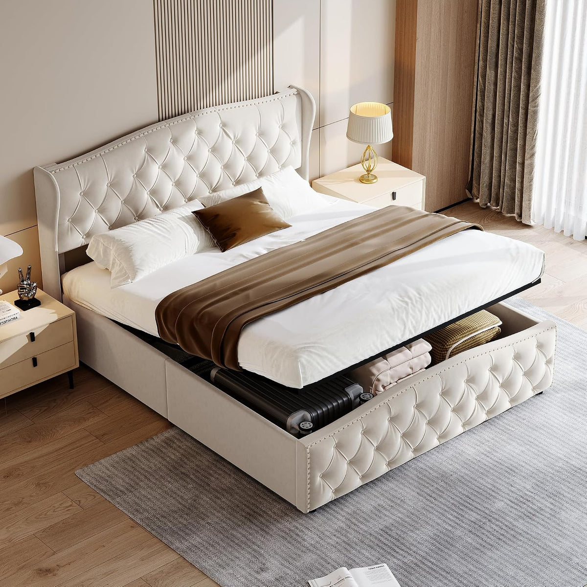BPKADHY letto 140 x 200 cm, letto ad apertura idraulica con contenitore e rete, struttura letto matrimoniale con testiera