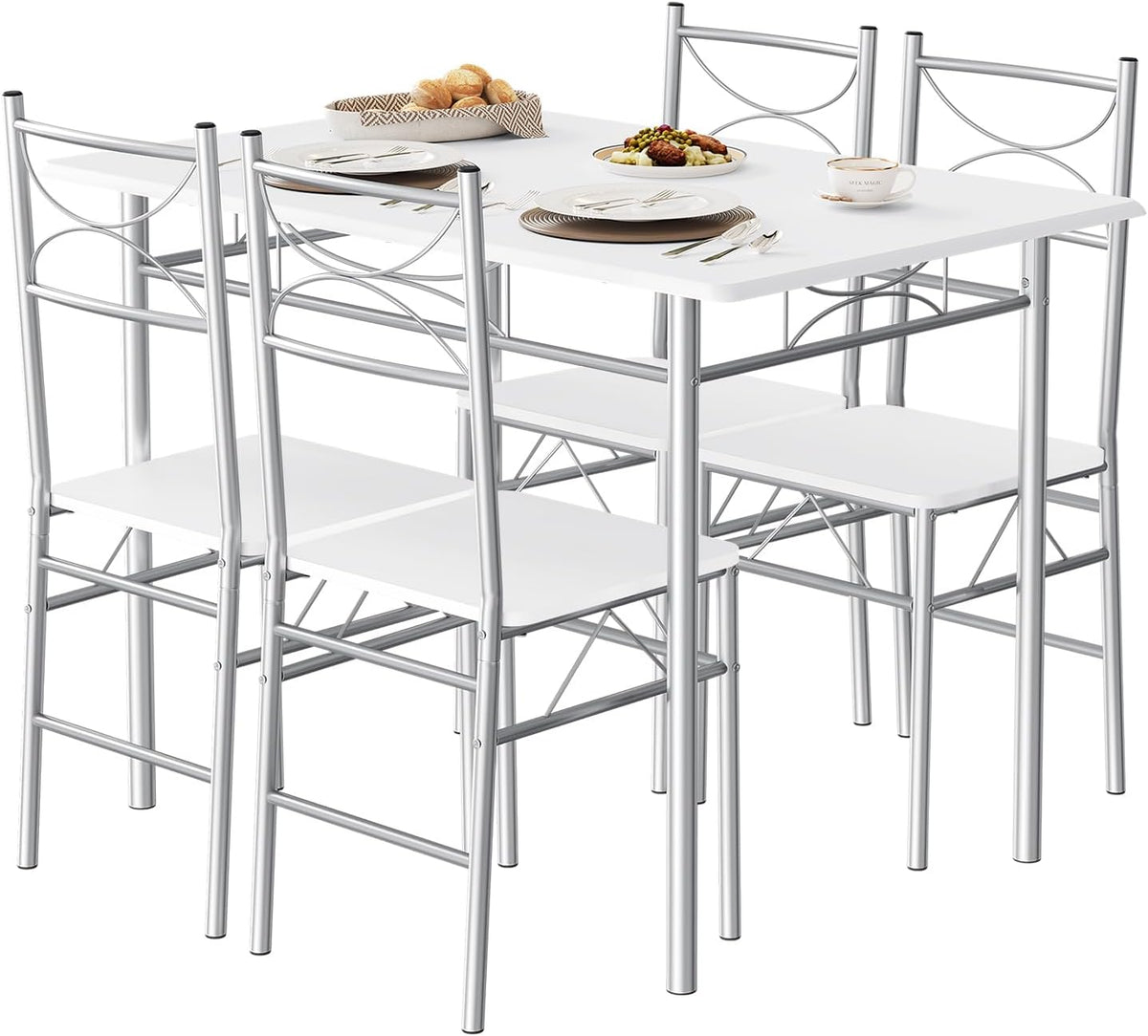 tavolo WOLTU Metallo, WOLTU Set da Pranzo per 4 Persone, Tavolo Industriale con 4 Sedie, MDF e Struttura in Metallo
