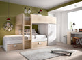 letto Dmora, Dmora - Letto per bambini Marmolada, Cameretta completa con armadio e cassetti, Bianco e Rovere