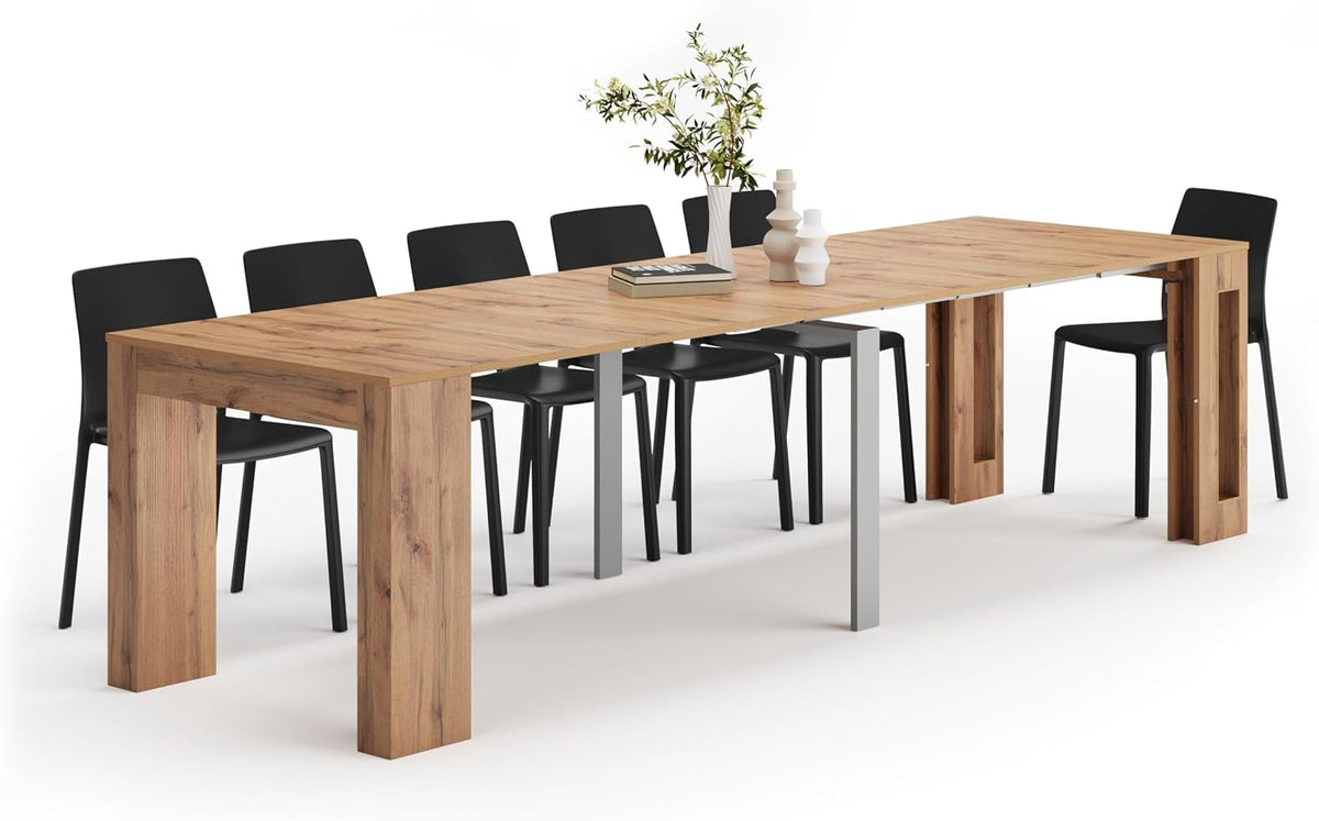 tavolo Mobili Fiver 90 cm, Tavolo Consolle Allungabile con porta prolunghe Easy, Rovere Rustico
