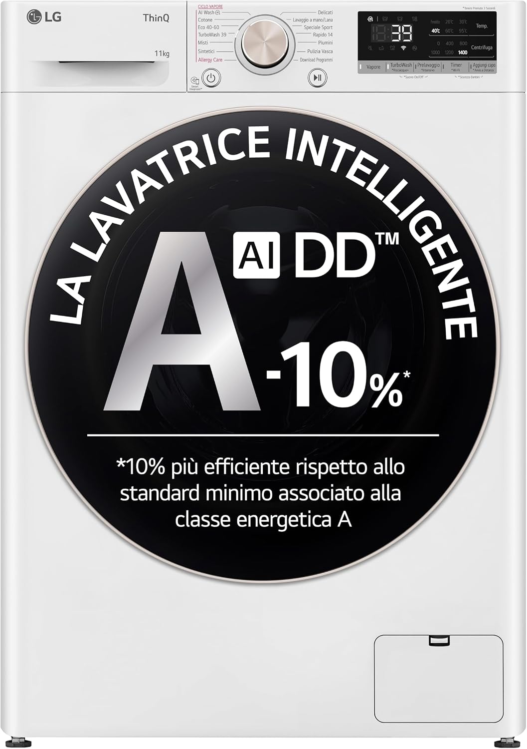 LG lavatrice F4R7011TSWG 11kg Wi-Fi Libera installazione bianco, a Carica Frontale, Serie R7, Lavatrice Classe A -10%