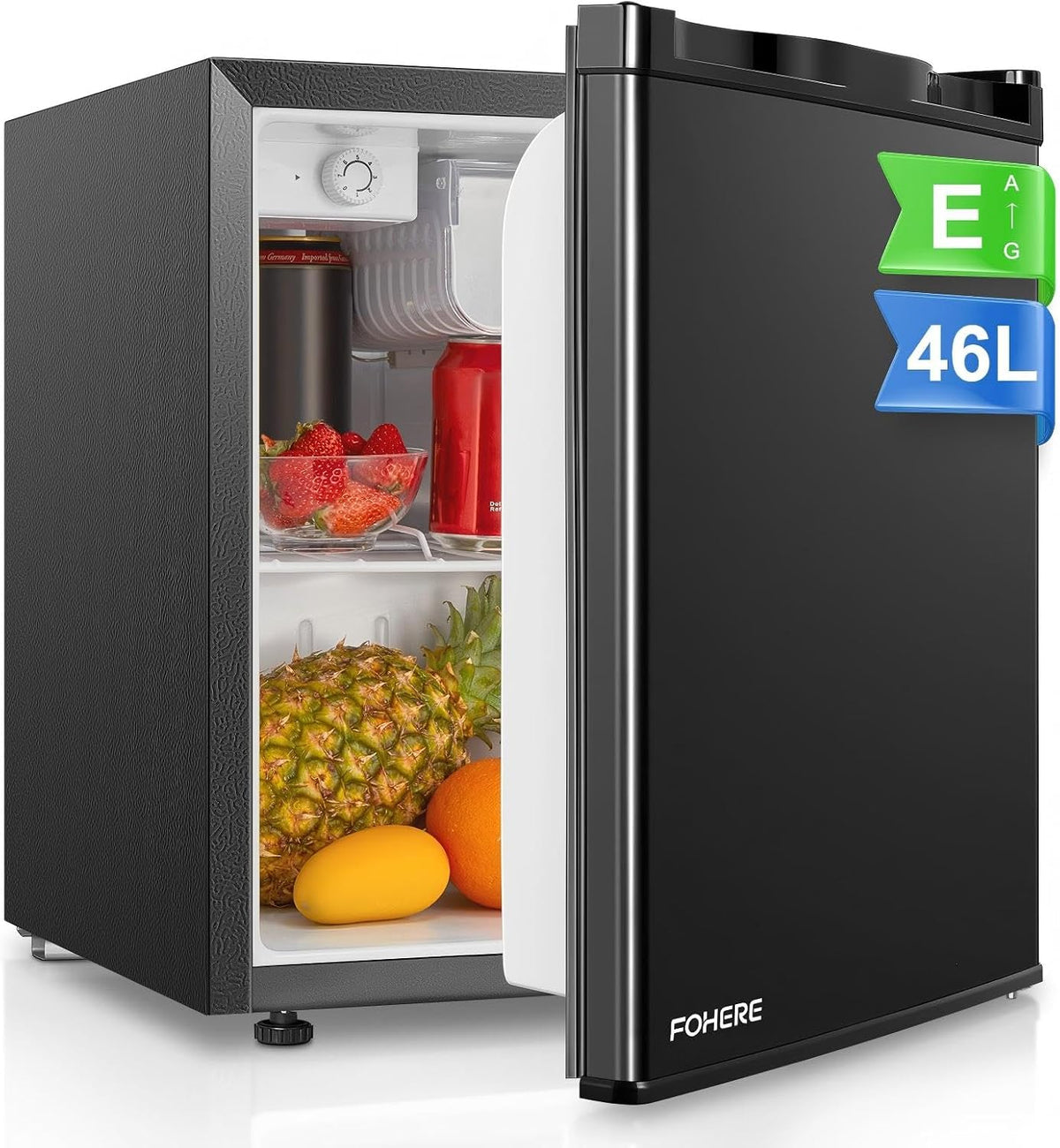 FOHERE frigorifero 46Litri Regolabile Porta Reversibile nero, Mini Frigo Tavolo Monoporta, Adatto a casa