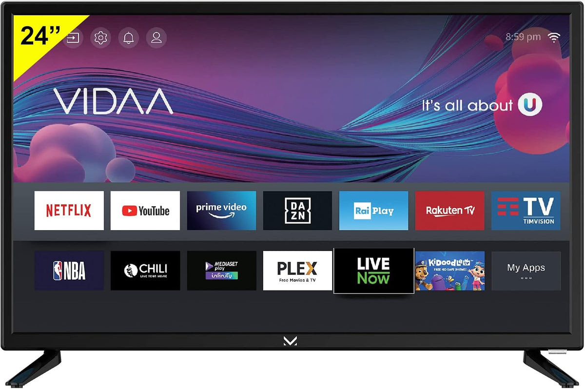 televisore Majestic ST24VD 24' SMART LED WI-FI nero, Sistema operativo VIDAA, DVB-T/T2 e DVB-S/S2, HEVC MAIN 10, WI-FI
