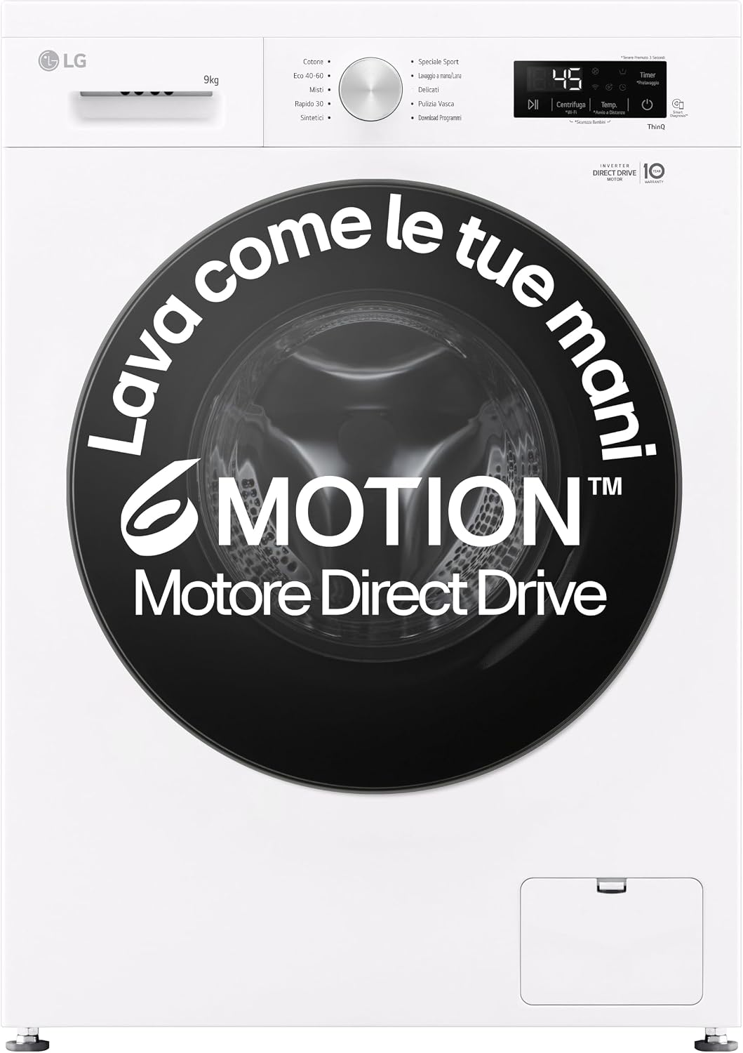 LG lavatrice F4NX1009NWB 9 kg Wi-Fi Libera installazione, 6 Motion Direct Drive, Lavaggio a Vapore Allergy Care