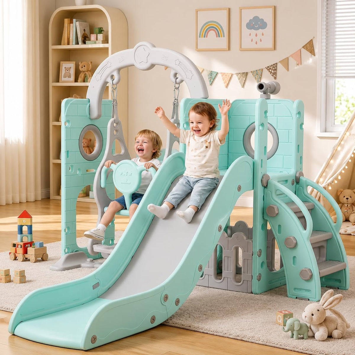 scivoli MAMIZO, Scivolo per Bambini, Toddler Climber Swing Set, 5 in 1 Parco Giochi, con Altalena