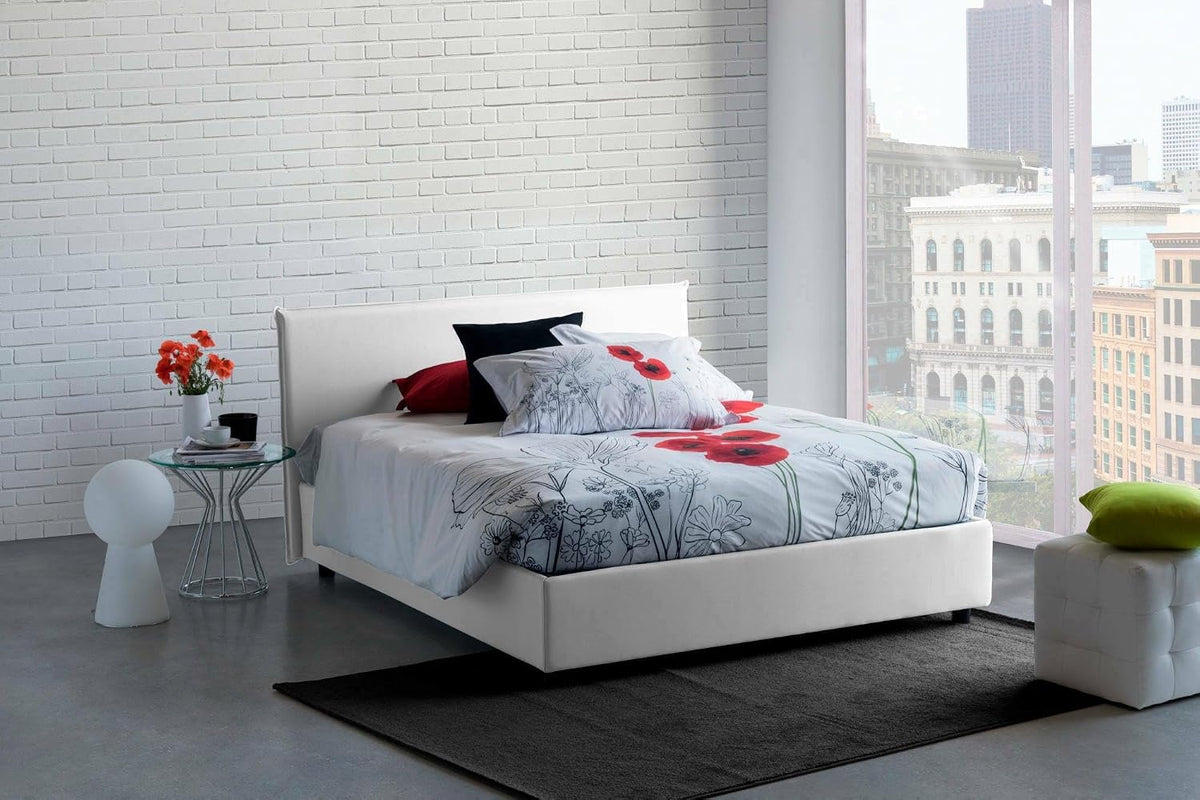 letto Talamo Italia bianco, Made in Italy, Letto con rivestimento in tessuto, Apertura frontale