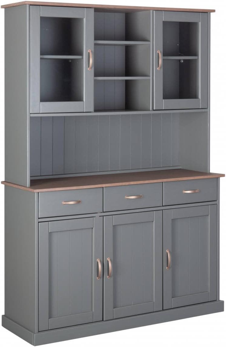 Dmora credenze e buffet 131x45x191 cm, Dmora Credenza a 3 ante chiuse 2 vetrine e 3 cassetti