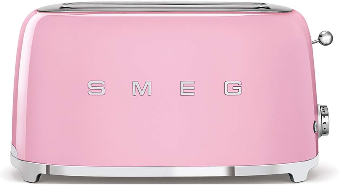 tostapane Smeg TSF02PKEU 36mm 1500W rosa, 6 Livelli di Doratura, Funzione Riscaldamento, Scongelamento e Bagel