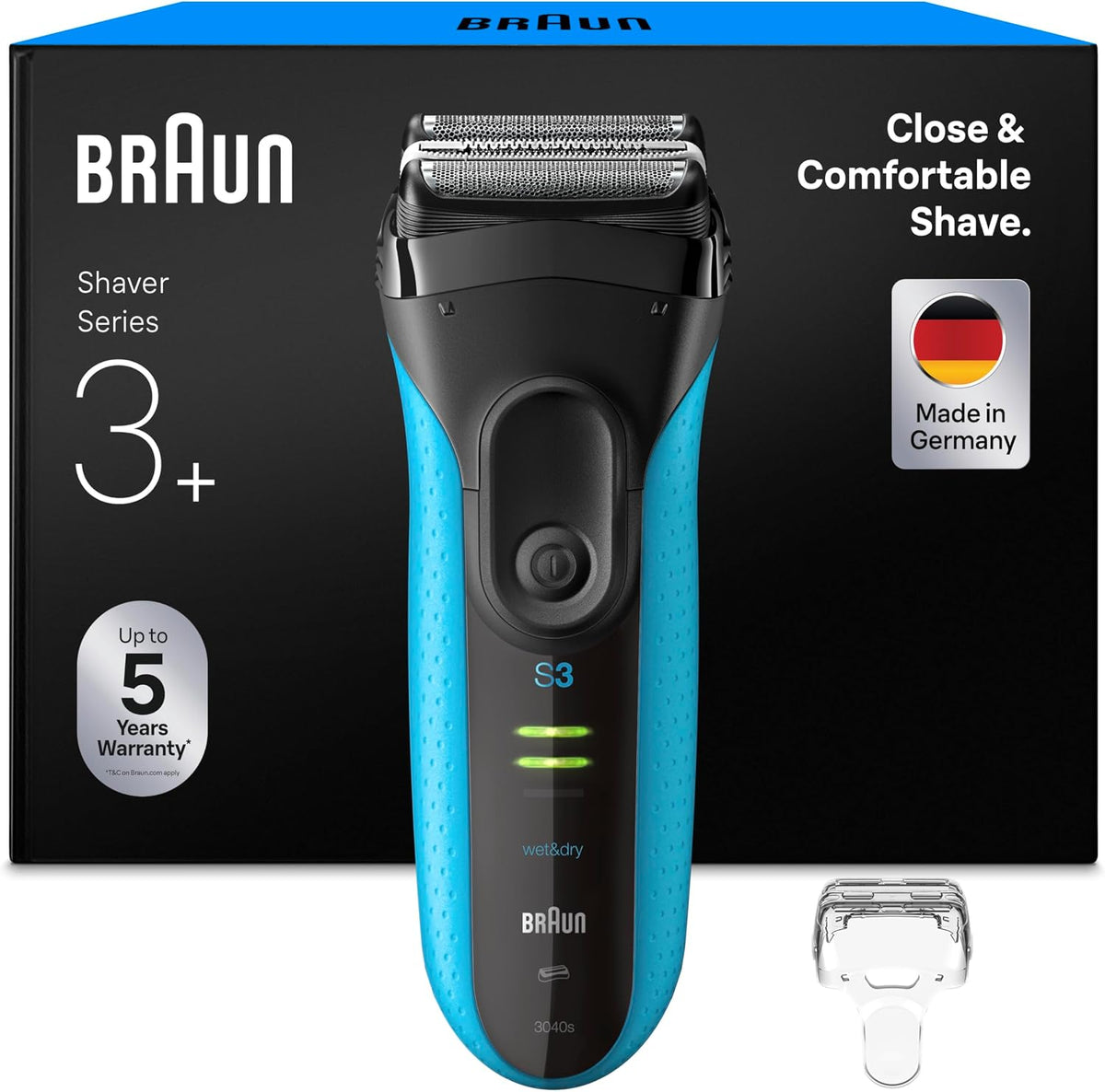 rasoi a lamina Braun, Braun Serie 3 Rasoio Elettrico Barba Proskin, 3040s Nero e Blu Notte