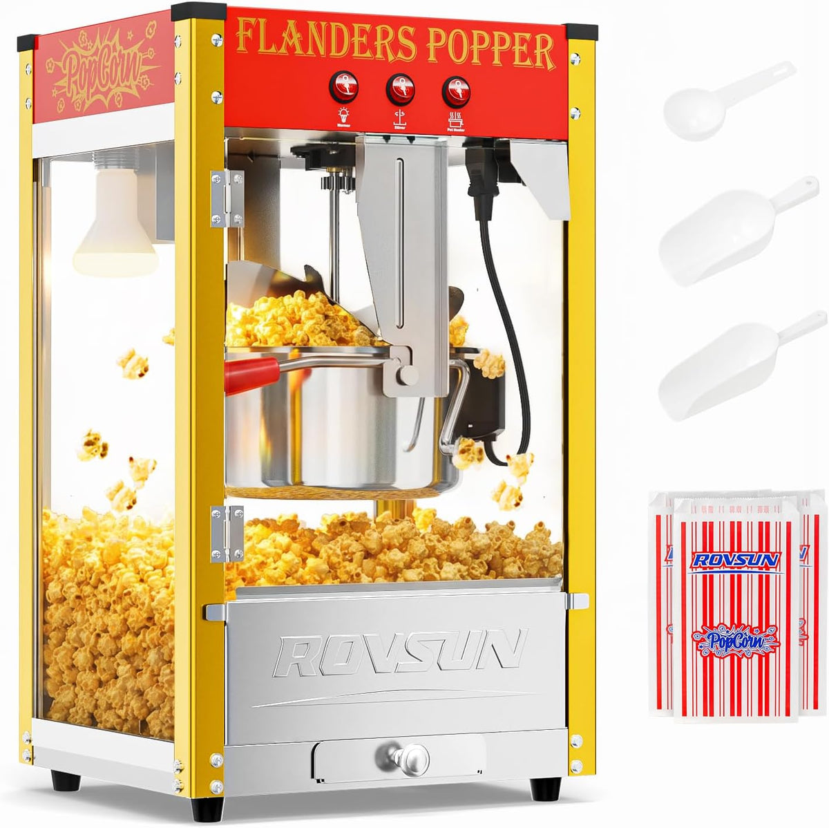 macchine per pop-corn ROVSUN Acciaio Inox, ROVSUN Macchina per Popcorn Professionale 10 oz, Cinema e Festa