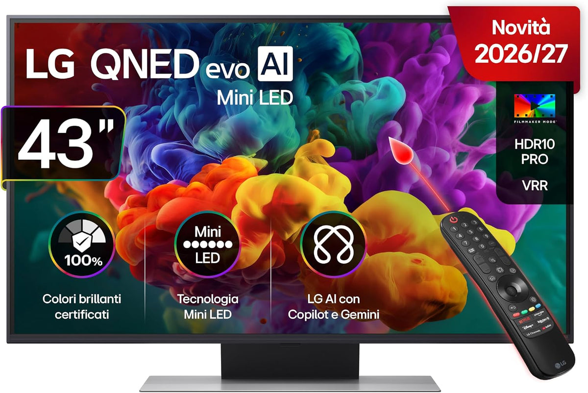 LG smart tv 43QNED86B6B 43 Pollici 4K, Serie QNED86B, LG QNED evo AI MiniLED 43 Pollici