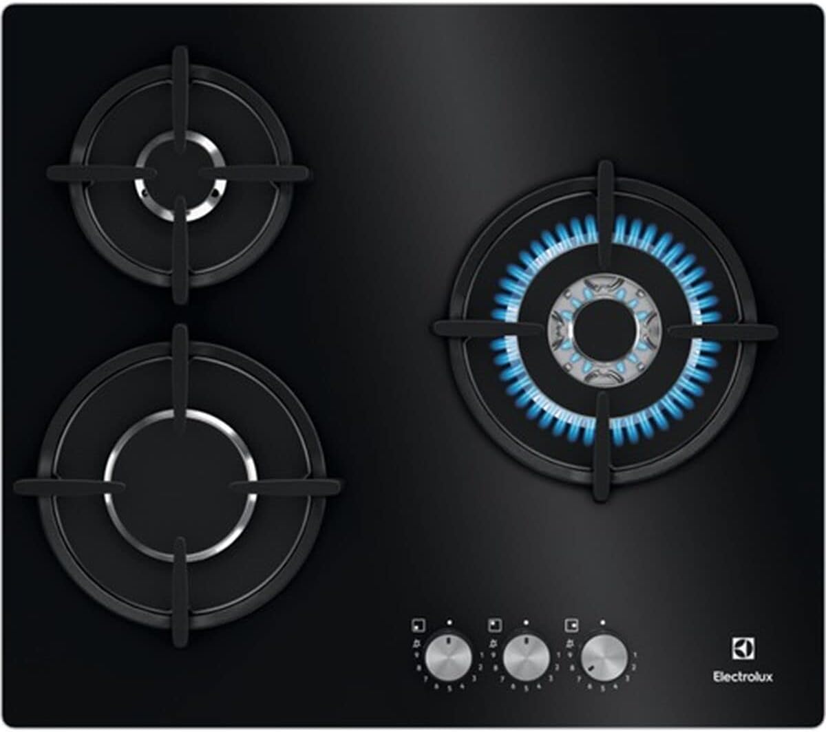 Electrolux piano cottura KGE6633NOK 60 cm a gas nero, comandi anteriori, calore istantaneo, auto-accensione elettronica