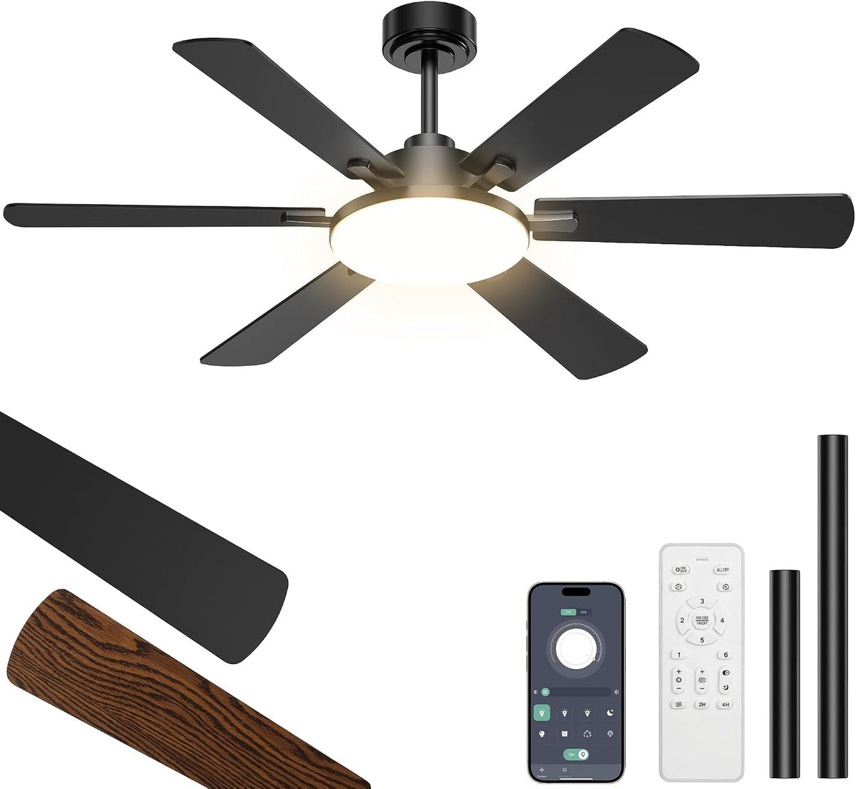 ventilatore Rottogoon 132 cm 6 velocità con telecomando reversibile LED