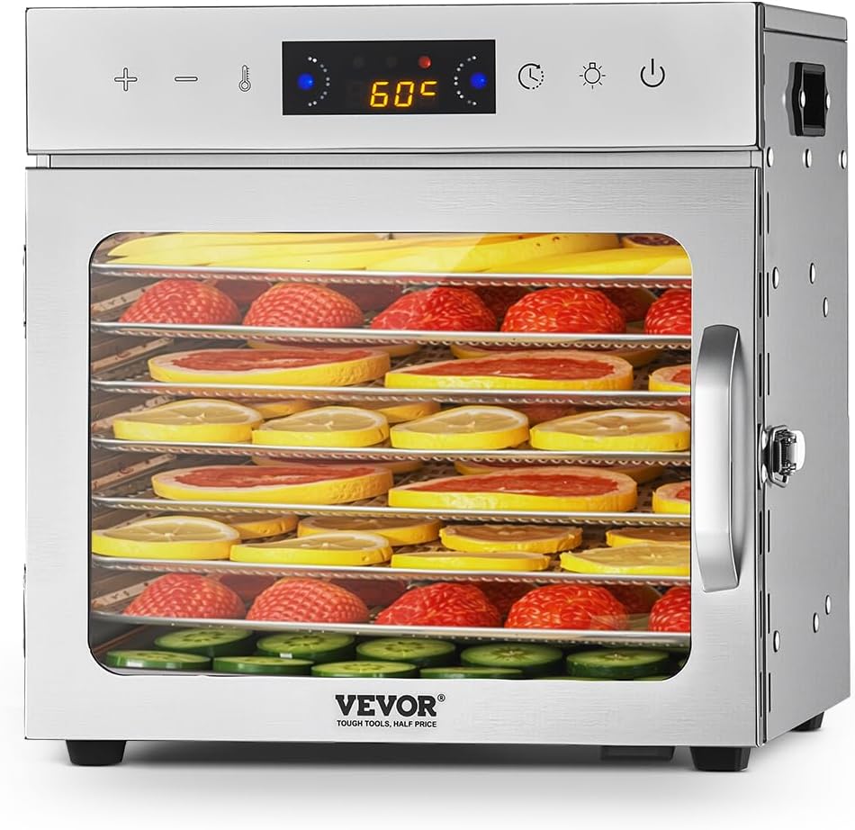 essiccatori per alimenti VEVOR 400 W Acciaio Inox Regolabile, Erbe Aromatiche, Dolcetti per Cani