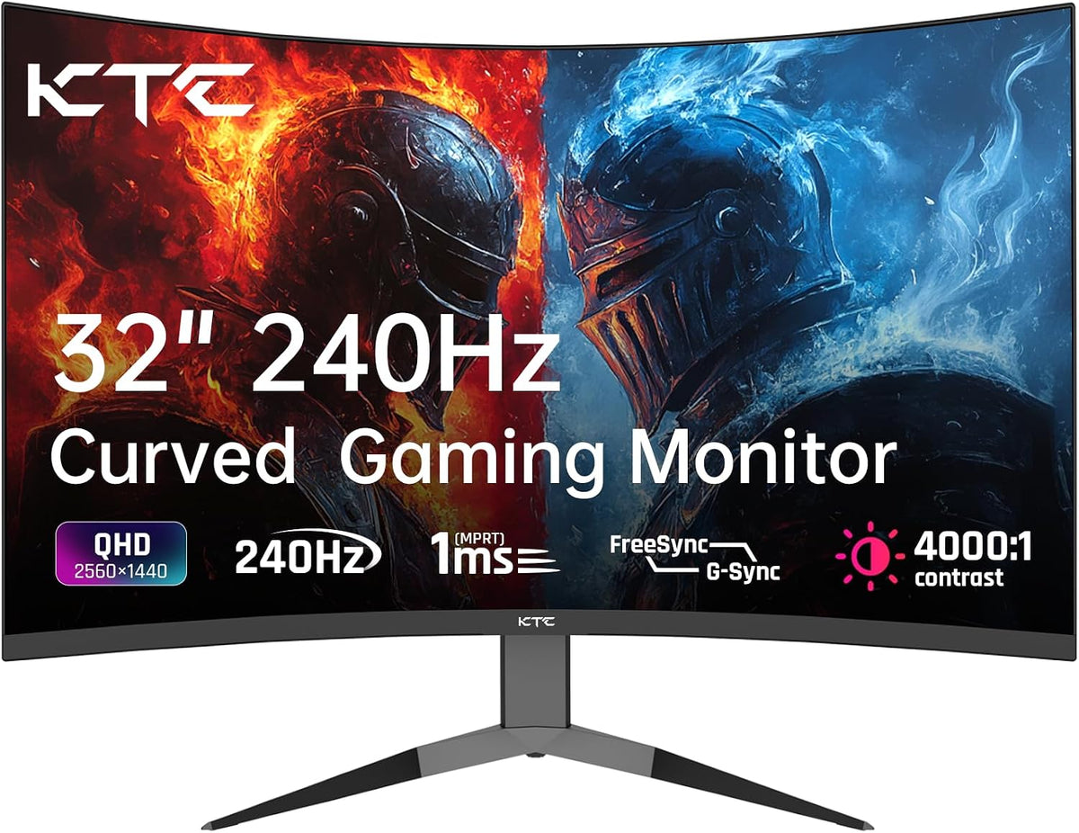KTC monitor 1000R 32 Pollici, 2K WQHD (2560x1440p) 240Hz Monitor Gaming, Adaptive Sync, Contrasto 4000