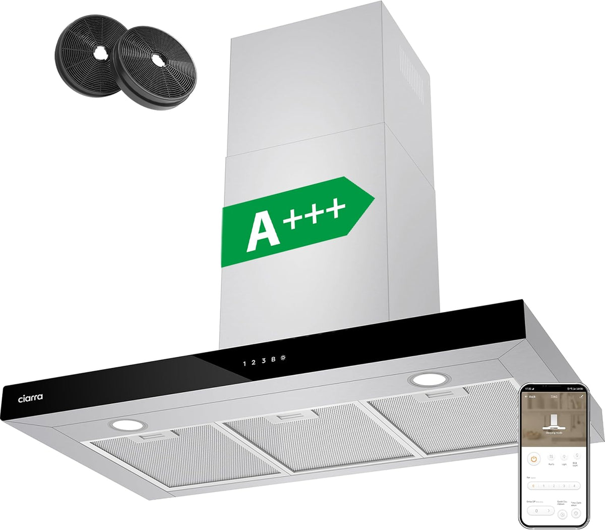 cappe a muro CIARRA ASS9102 90 cm 4 Velocità LED