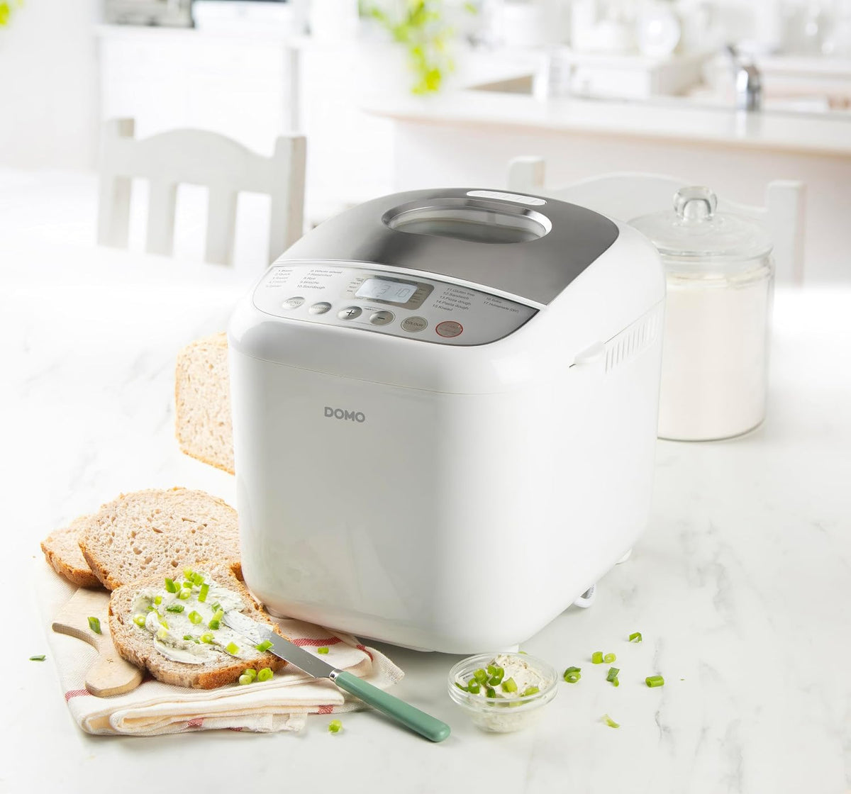 DOMO macchine del pane B3976 1000 g con timer bianco, 500-750-1000 g, programma senza glutine, funzione di mantenimento al caldo