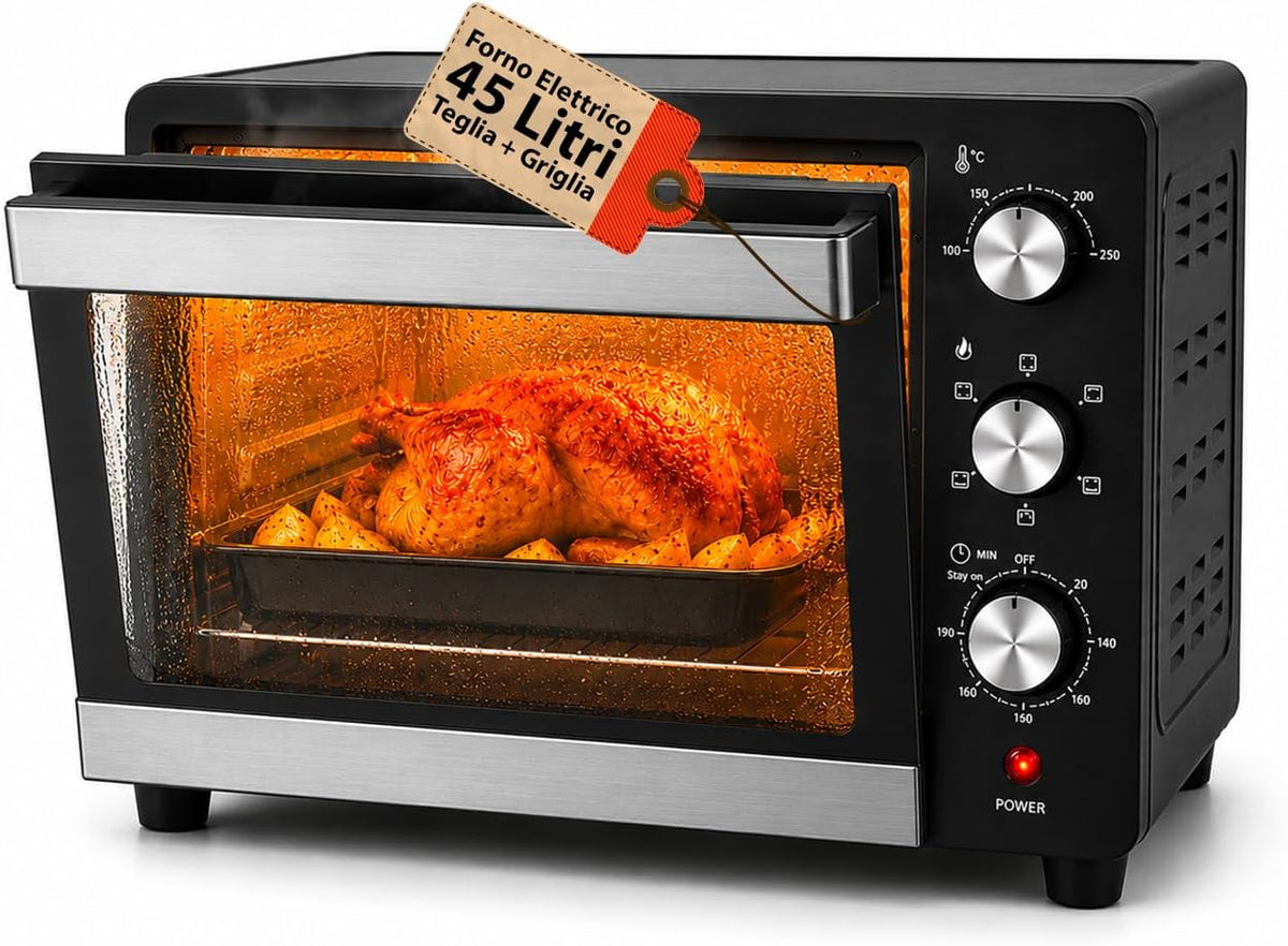 forno elettrico Wintem 1800W 45 Litri Multifunzione Ventilato con Timer, Inox