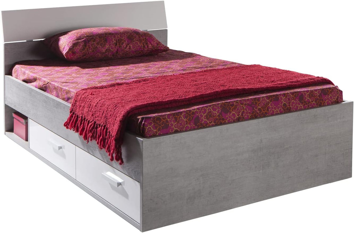 Composad letto 80 cm, (LxAxP) 126,40x87x211,80 cm, Colore Grigio Cemento e Bianco laccato, Made in Italy