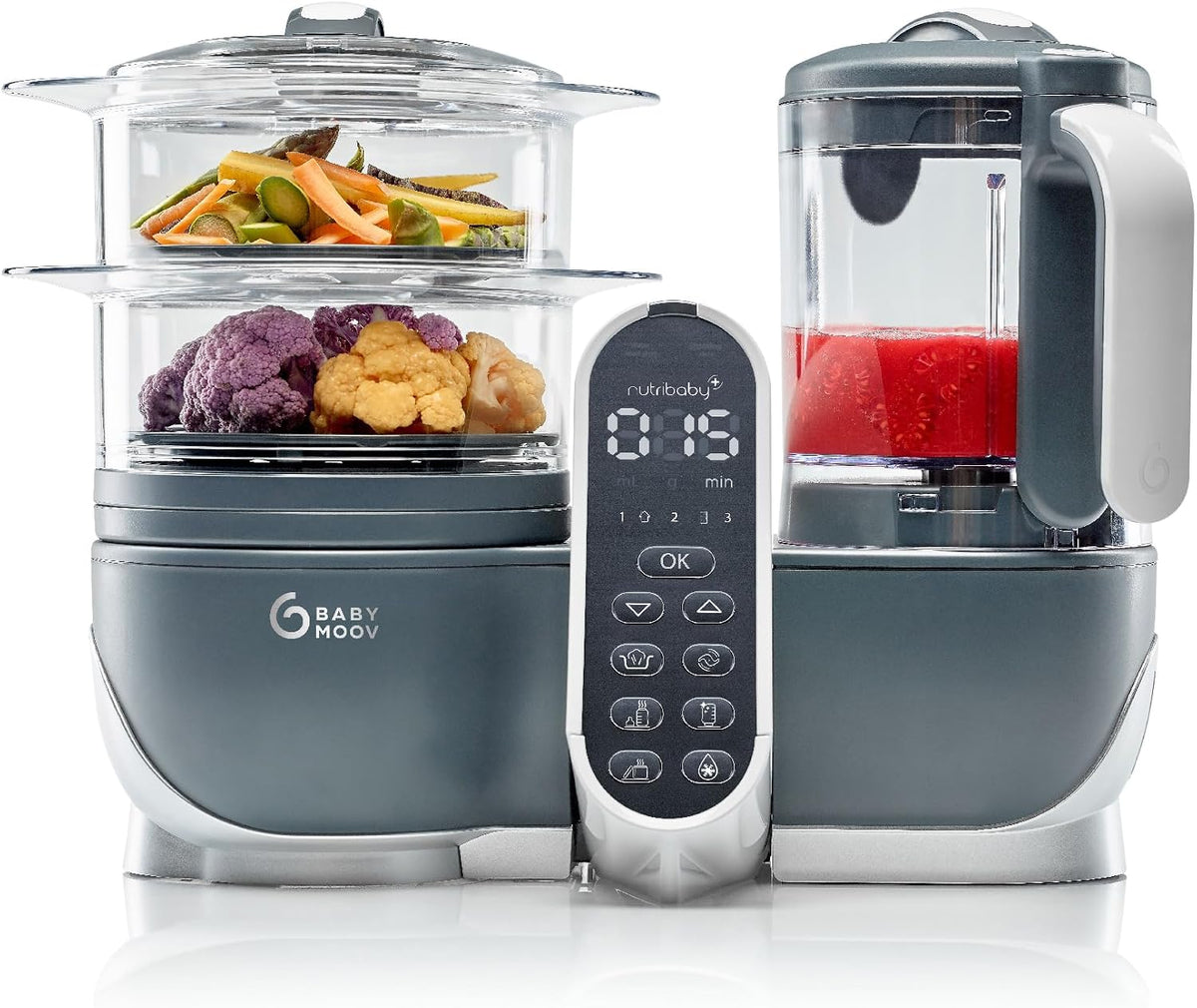 Babymoov frullatore Multifunzione grigio, Cuocipappa Multifunzione 6 in 1, Cuocivapore, Grande Capacità per i Bambini