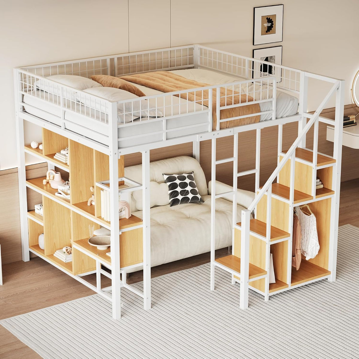 letto YESGIGA 140 x 200 cm multifunzione metallo bianco, letto in metallo con vano portaoggetti